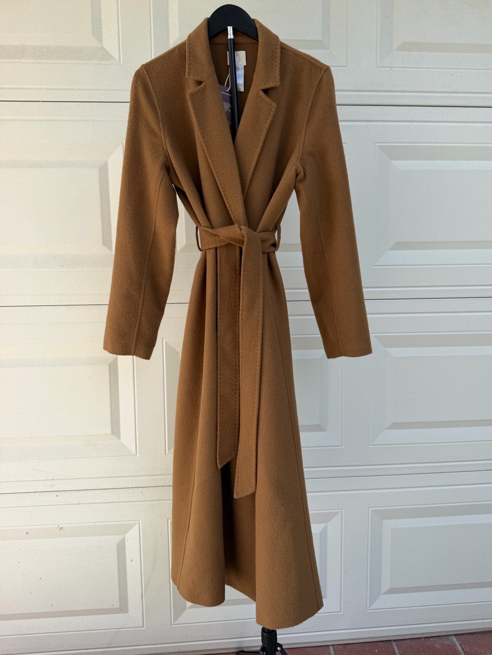 Hara Baby Alpaca Wool Blend Camel Belted Long Coat Size M NWT